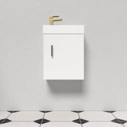Nes Home White Wall Hung 400mm Vanity Unit & Square Basin Mono Mixer Tap - thumbnail 2