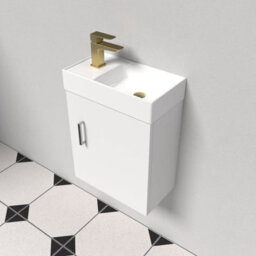 Nes Home White Wall Hung 400mm Vanity Unit & Square Basin Mono Mixer Tap - thumbnail 3
