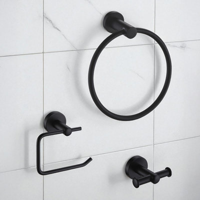 Showerdrape Modernity Black Steel Wall Mounted 3 Piece Bathroom Accessory Set - image 1