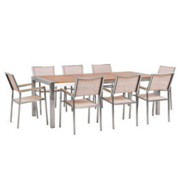Beliani Garden Dining Set 8 Seater Grosseto Eucalyptus Wood Brown/ Beige - thumbnail 1