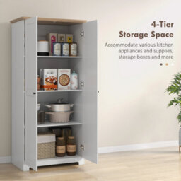 Homcom 172Cm Wooden Storage Cabinet Cupboard With 2 Doors 4 Shelves White - thumbnail 4
