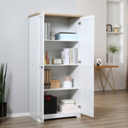 Homcom 172Cm Wooden Storage Cabinet Cupboard With 2 Doors 4 Shelves White - thumbnail 1