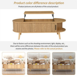 Abrihome Lift Up Oval Coffee Table With Hidden Storage, Sofa Side Table, Space-Saving End Table For Living Room Bedroom, Natural Wood - thumbnail 4