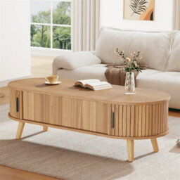 Abrihome Lift Up Oval Coffee Table With Hidden Storage, Sofa Side Table, Space-Saving End Table For Living Room Bedroom, Natural Wood - thumbnail 9