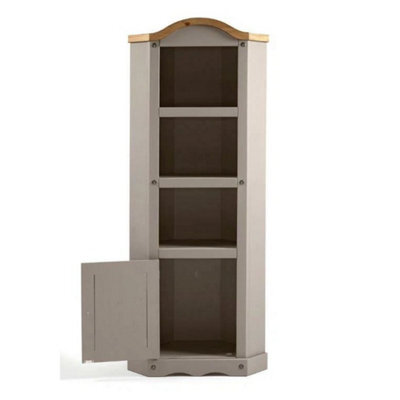 Corner Display Unit Grey 1 Door Bookcase Solid Wood Mexican Pine Wooden - image 1