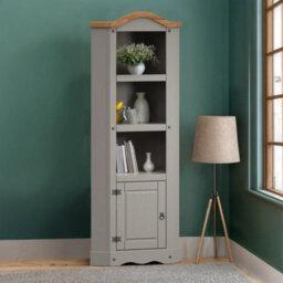 Corner Display Unit Grey 1 Door Bookcase Solid Wood Mexican Pine Wooden - thumbnail 5
