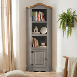 Corner Display Unit Grey 1 Door Bookcase Solid Wood Mexican Pine Wooden - thumbnail 6