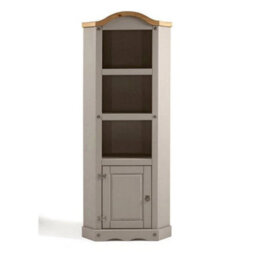 Corner Display Unit Grey 1 Door Bookcase Solid Wood Mexican Pine Wooden - thumbnail 3