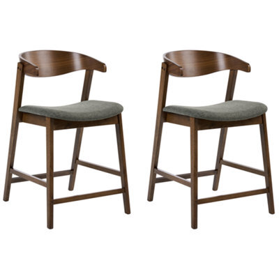 Beliani Set Of 2 Bar Chairs Lilly Dark Green/ Brown - image 1