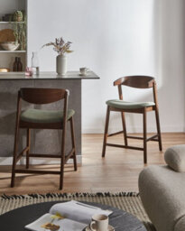 Beliani Set Of 2 Bar Chairs Lilly Dark Green/ Brown - thumbnail 2