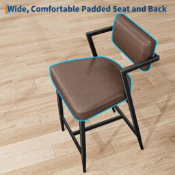 Set Of 2 Bar Stools Tall Bar Chairs With Thick Cushion & Metal Legs Upholstered Counter Height Bar Stools - Brown - thumbnail 4