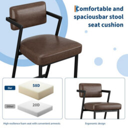 Set Of 2 Bar Stools Tall Bar Chairs With Thick Cushion & Metal Legs Upholstered Counter Height Bar Stools - Brown - thumbnail 5