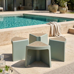 Wyld And Coco Set Of 4 Mint Green Stackable Garden Stools - Triangular Abs Patio Seats W43 X D35 X H45Cm - thumbnail 2