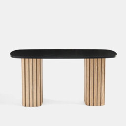 Ohs Madison Ribbed Long Coffee Table Living Room Office End Side Table - Wood/black - thumbnail 2