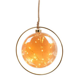 Urbn-Living Urbnliving 20Cm Depth Hanging Gold Ring Orb 30 Led With Jute Rope Fairy String Lights Xmas Decorative