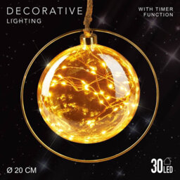 Urbn-Living Urbnliving 20Cm Depth Hanging Gold Ring Orb 30 Led With Jute Rope Fairy String Lights Xmas Decorative - thumbnail 2