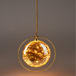 Urbn-Living Urbnliving 20Cm Depth Hanging Gold Ring Orb 30 Led With Jute Rope Fairy String Lights Xmas Decorative - thumbnail 3