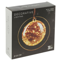 Urbn-Living Urbnliving 20Cm Depth Hanging Gold Ring Orb 30 Led With Jute Rope Fairy String Lights Xmas Decorative - thumbnail 4