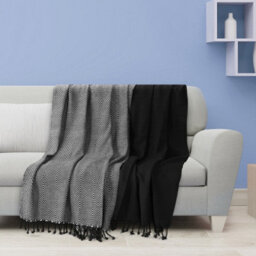 Ehc Luxury Pack Of 2 Chevron Cotton Single Sofa Throw Blanket, 125X150Cm, Black - thumbnail 2