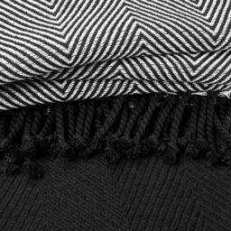Ehc Luxury Pack Of 2 Chevron Cotton Single Sofa Throw Blanket, 125X150Cm, Black - thumbnail 4