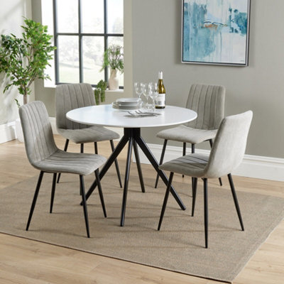 Core Products Aspen White 100Cm Round Dining Table With 4 Light Grey Cord Fabric Straight Stitch Design Chairs - image 1