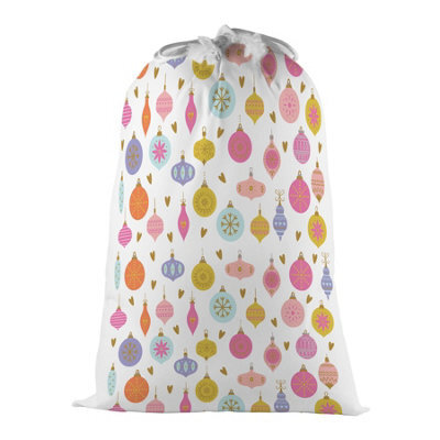 Purely Home Christmas Baubles & Ornaments Present Bag - Novelty Xmas Santa Sack White/multi With Drawstring Ties - image 1
