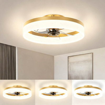 17 Inch Slim Recessed Gold Bladeless Ceiling Fan Light With Remote Control, Dimmable Led 6500K, Ideal For Bedrooms - image 1