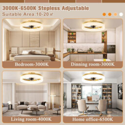 17 Inch Slim Recessed Gold Bladeless Ceiling Fan Light With Remote Control, Dimmable Led 6500K, Ideal For Bedrooms - thumbnail 4