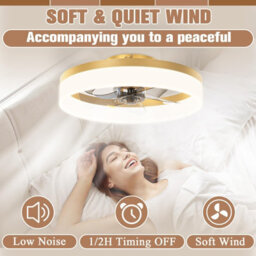 17 Inch Slim Recessed Gold Bladeless Ceiling Fan Light With Remote Control, Dimmable Led 6500K, Ideal For Bedrooms - thumbnail 6