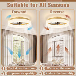 17 Inch Slim Recessed Gold Bladeless Ceiling Fan Light With Remote Control, Dimmable Led 6500K, Ideal For Bedrooms - thumbnail 7