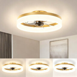 17 Inch Slim Recessed Gold Bladeless Ceiling Fan Light With Remote Control, Dimmable Led 6500K, Ideal For Bedrooms - thumbnail 2
