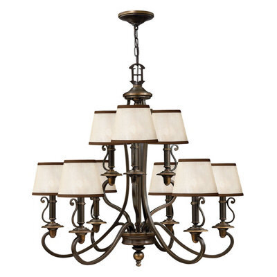 Elegant 9 Bulb Chandelier Pendant Light In Olde Bronze Finish With Led E14 Bulbs