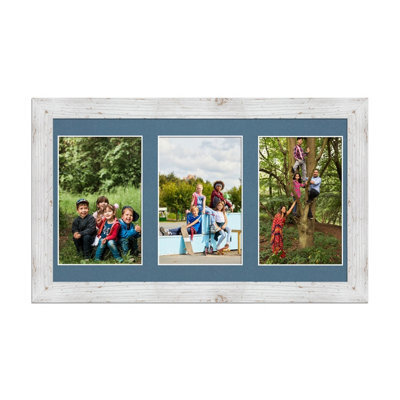 AK Frames 40X20Cm White Rustic Modern Multi Photo Frame With Pompadour Mount - Holds 3 Apertures (3X) 6X4 Photos - image 1
