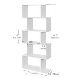 Vasagle Bookcase, 5-Tier Bookshelf, Display Shelf And Room Divider, Freestanding Decorative Storage Shelving, White Lbc62Wt - thumbnail 6