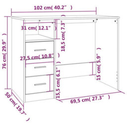 Berkfield Desk With Drawers White 102X50X76 Cm Engineered Wood - thumbnail 9