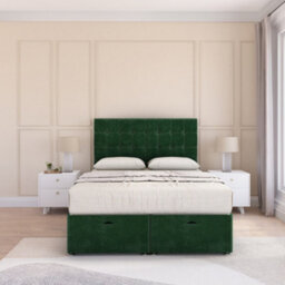 Sloomy Alabama End Lift Ottoman Bed 2Ft6 With Sprung Memory Mattress - Emerald Plush & Headboard- Small Single - thumbnail 3