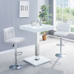 Furniture in Fashion Topaz White High Gloss Bar Table With 2 Coco White Stools