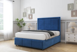 "Sloomy Lancaster Navy Plush Divan Bed Set No Drawers - 54"" Floor Standing  & 12""  Footboard 2'6 Small Single" - thumbnail 2