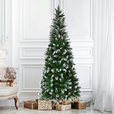Costway 5 Ft Snow Flocked Pencil Christmas Tree Artificial Xmas Tree Holiday Decoration - image 1