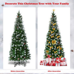 Costway 5 Ft Snow Flocked Pencil Christmas Tree Artificial Xmas Tree Holiday Decoration - thumbnail 4