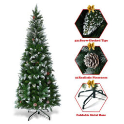 Costway 5 Ft Snow Flocked Pencil Christmas Tree Artificial Xmas Tree Holiday Decoration - thumbnail 5