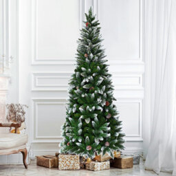 Costway 5 Ft Snow Flocked Pencil Christmas Tree Artificial Xmas Tree Holiday Decoration - thumbnail 1