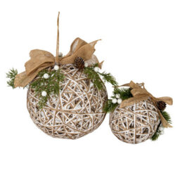 Large Led White Rattan Bauble With Branches And Ribbon Lit Ornament - thumbnail 4