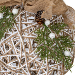 Large Led White Rattan Bauble With Branches And Ribbon Lit Ornament - thumbnail 2