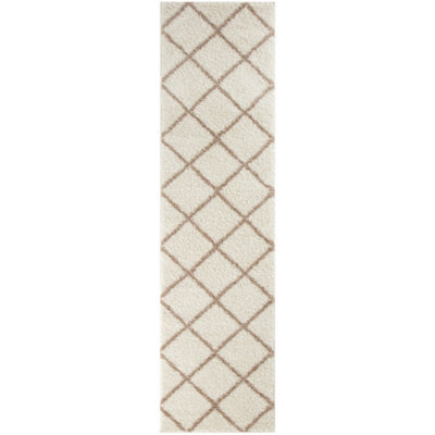 The Rugs Moroccan Shaggy Rugs And Runners Soft Fluffy Diamond Design High Pile Ivory And Beige Living Room Kitchen Hallway 530 - image 1