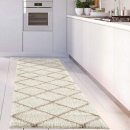 The Rugs Moroccan Shaggy Rugs And Runners Soft Fluffy Diamond Design High Pile Ivory And Beige Living Room Kitchen Hallway 530 - thumbnail 5