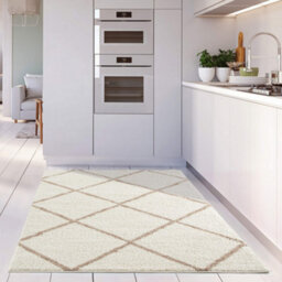 The Rugs Moroccan Shaggy Rugs And Runners Soft Fluffy Diamond Design High Pile Ivory And Beige Living Room Kitchen Hallway 530 - thumbnail 6