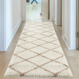 The Rugs Moroccan Shaggy Rugs And Runners Soft Fluffy Diamond Design High Pile Ivory And Beige Living Room Kitchen Hallway 530 - thumbnail 4