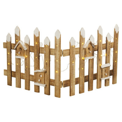 Urbn-Living Urbnliving 40Cm Rustic Wooden Snow Set Of 1X Led Fence 30 Led Lights Colour Brown With White Christmas Xmas Tree Skirt Stand Cover - image 1