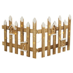 Urbn-Living Urbnliving 40Cm Rustic Wooden Snow Set Of 1X Led Fence 30 Led Lights Colour Brown With White Christmas Xmas Tree Skirt Stand Cover